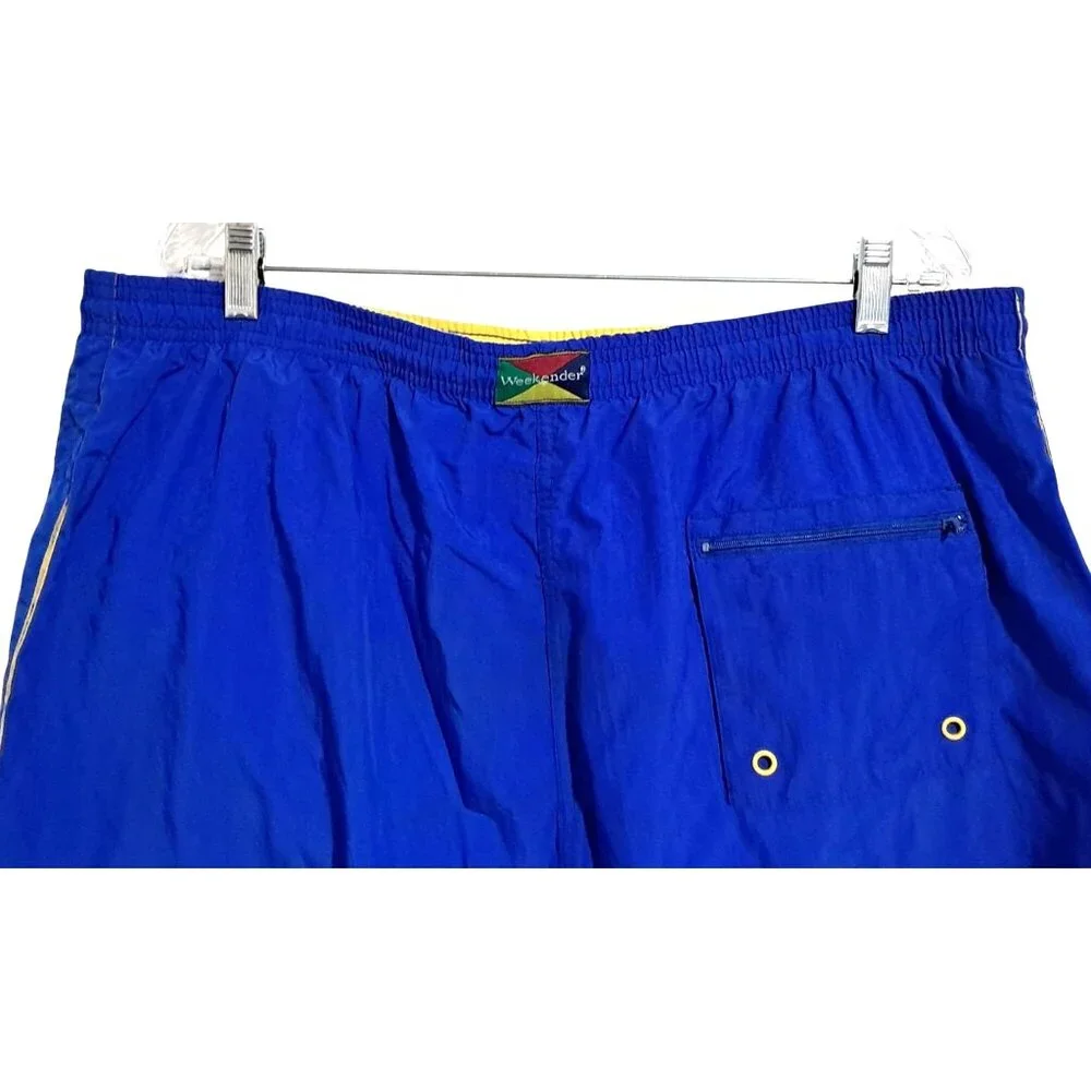 Weekender Nylon Swim Shorts‎ Mens XL Blue With Side & Back Pockets Vintage